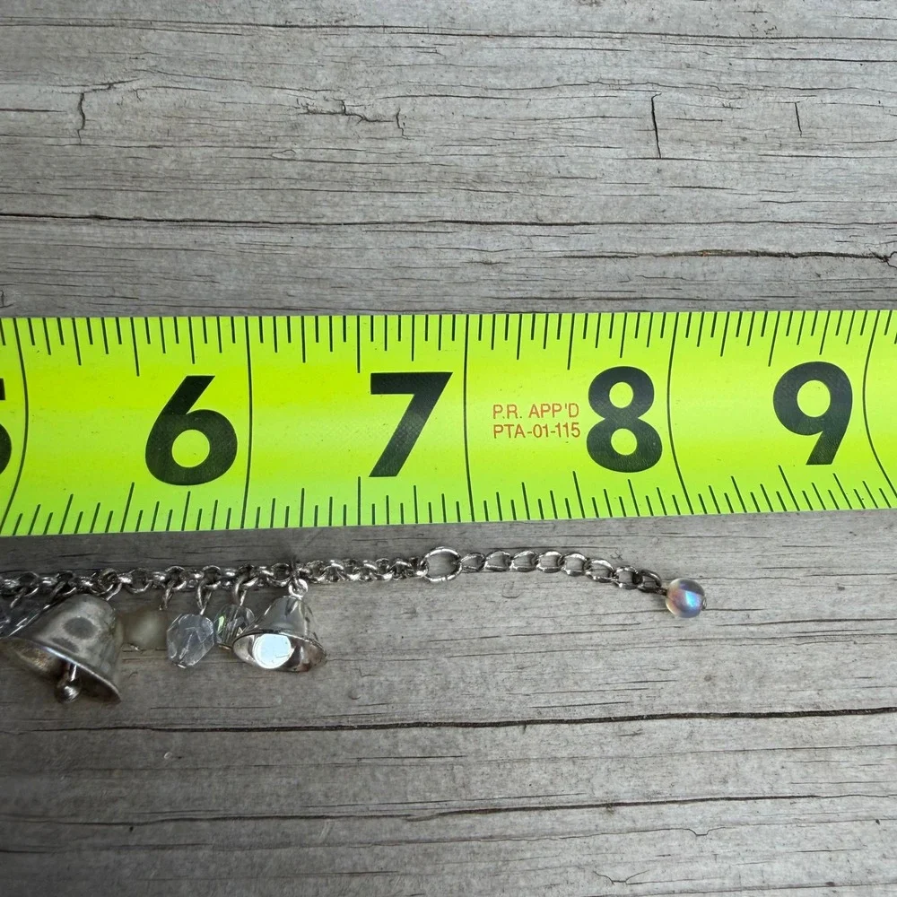 Vintage Avon Silver Tone Jingle Bell Charm Bracelet Frosted Beads